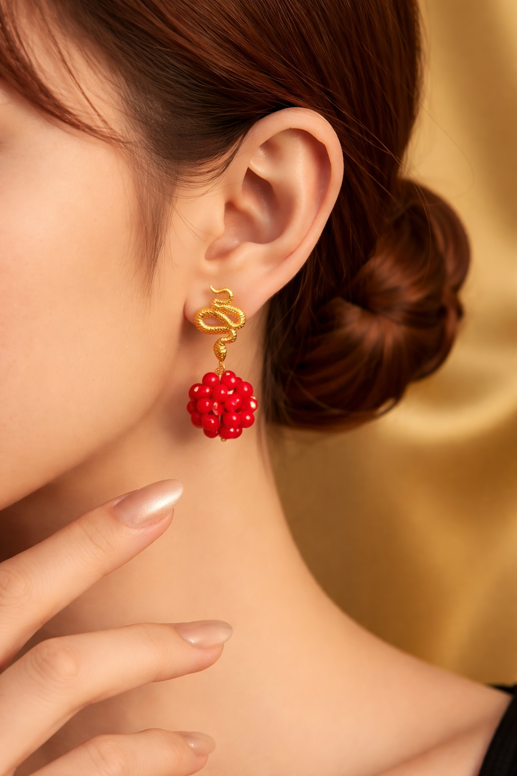 Red Coral & Gold Serpent Set  Necklace & Earrings