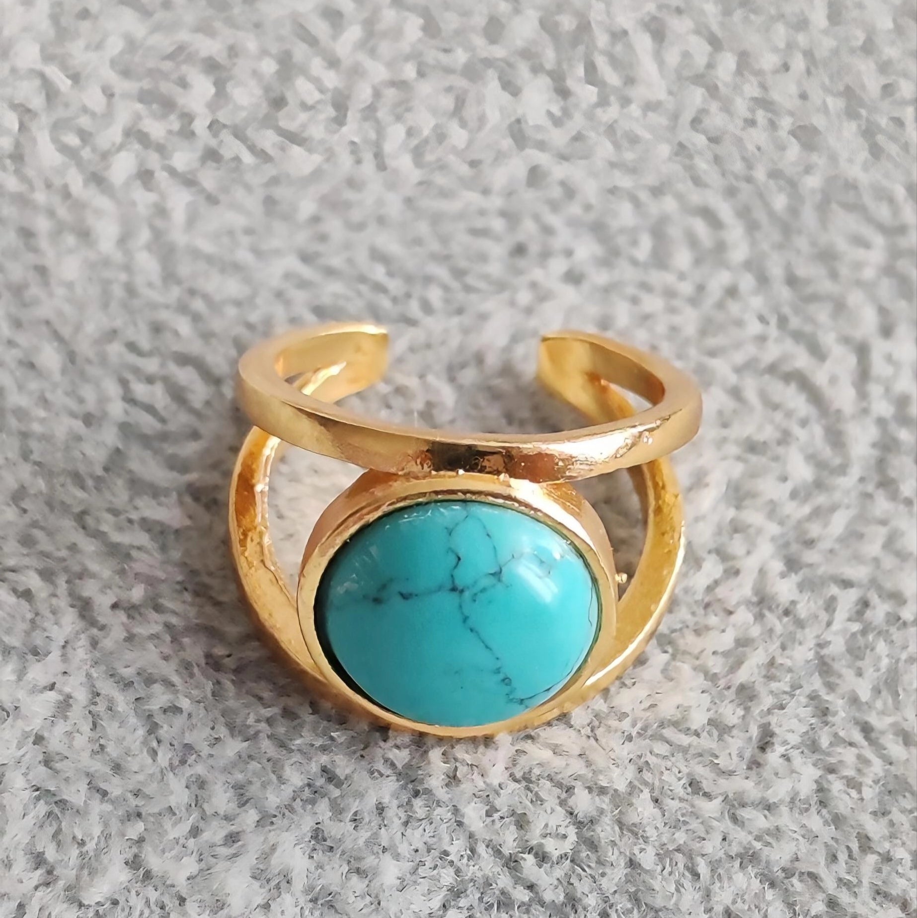 Turquoise Gold Ring – 14K Gold Plated, Adjustable Boho Jewelry