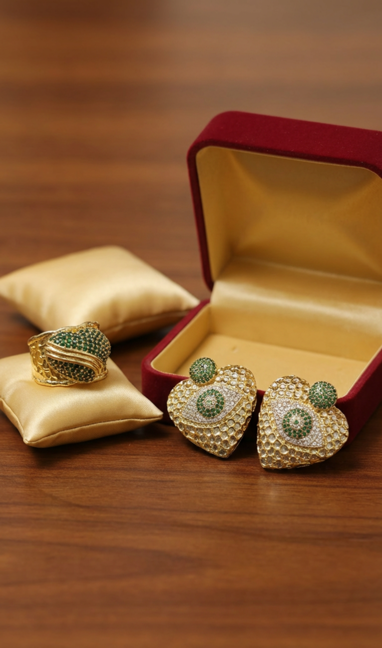 Luxury Heart Jewelry Set with Zirconia - Gold Plated