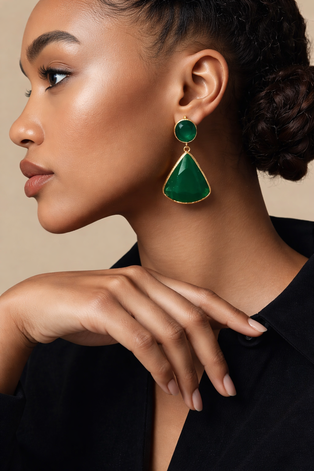 Green Cat's Eye Teardrop Earrings 18k Gold Plated