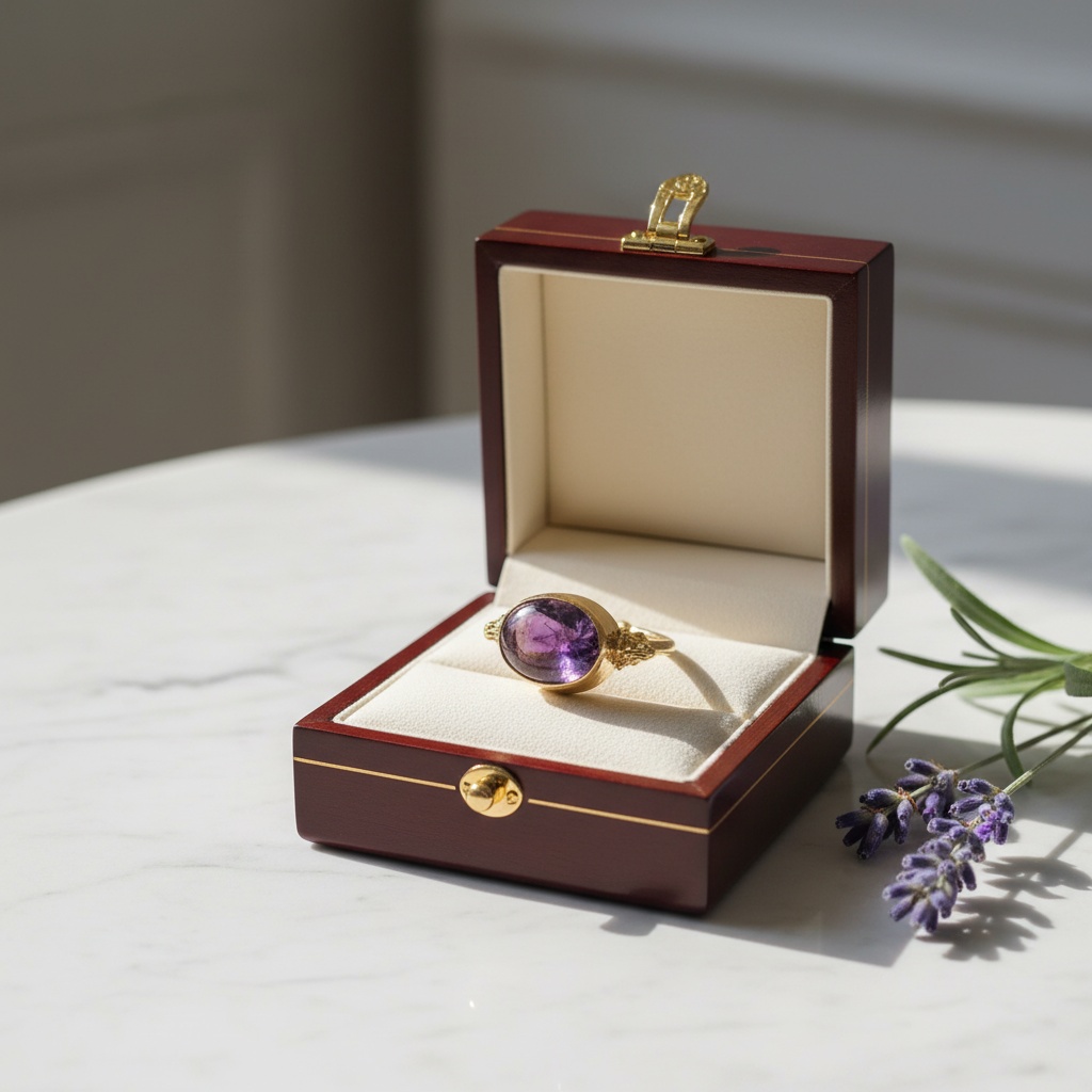 Delicate amethyst adjustable ring 18k gold-plated