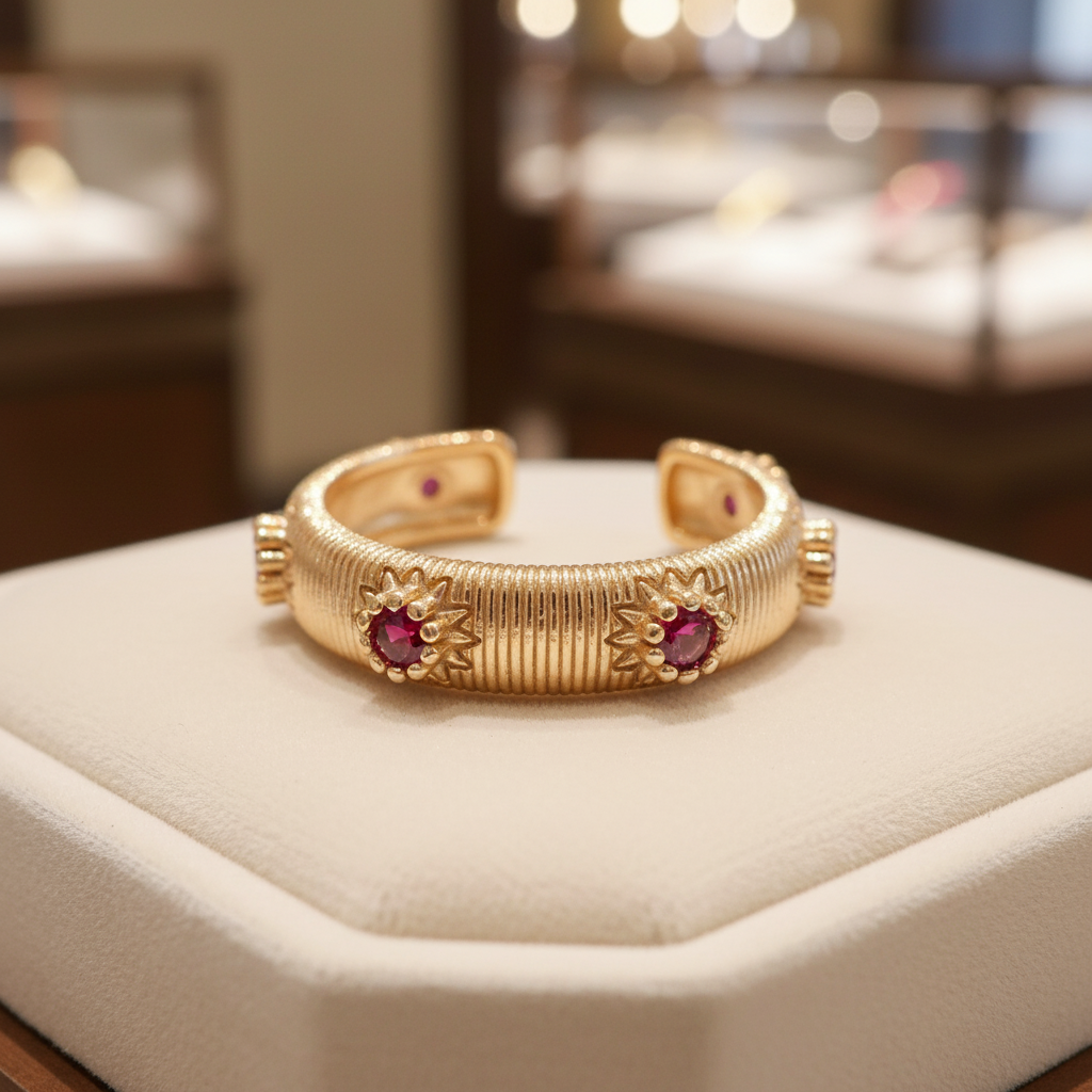 Textured Gold Ring with Pink Zirconia