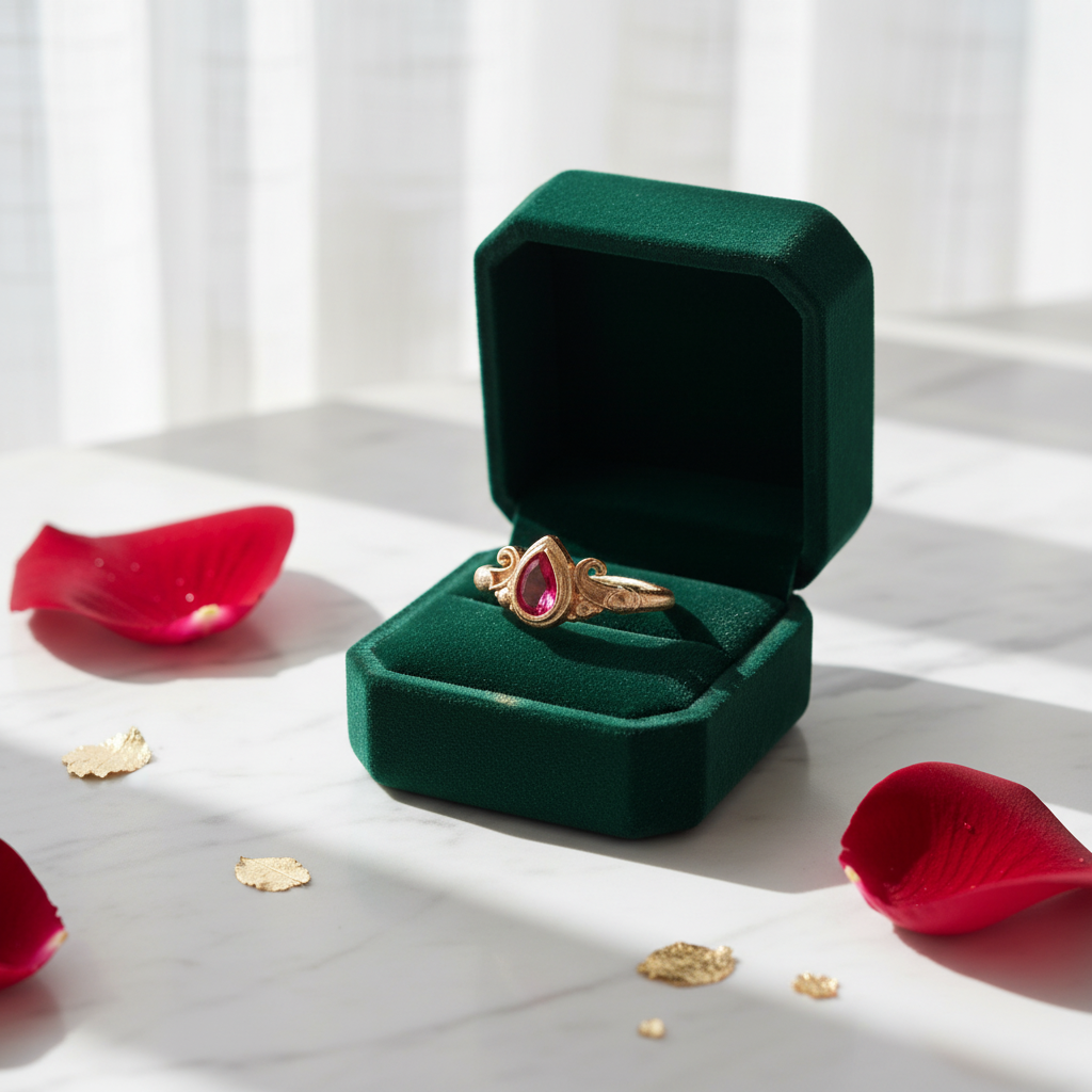 Vintage Gold Ring with Pink Teardrop Zirconia