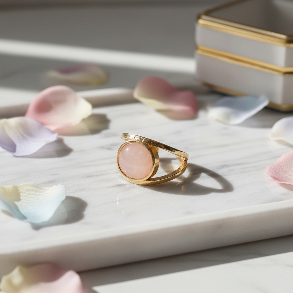 Rose Quartz Ring: 14k Gold Plated Adjustable Band