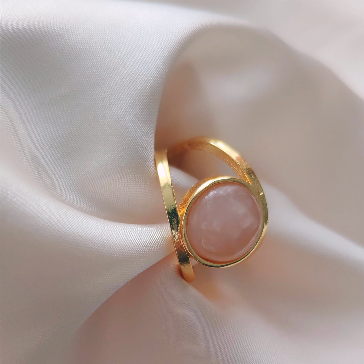 Rose Quartz Ring: 14k Gold Plated Adjustable Band