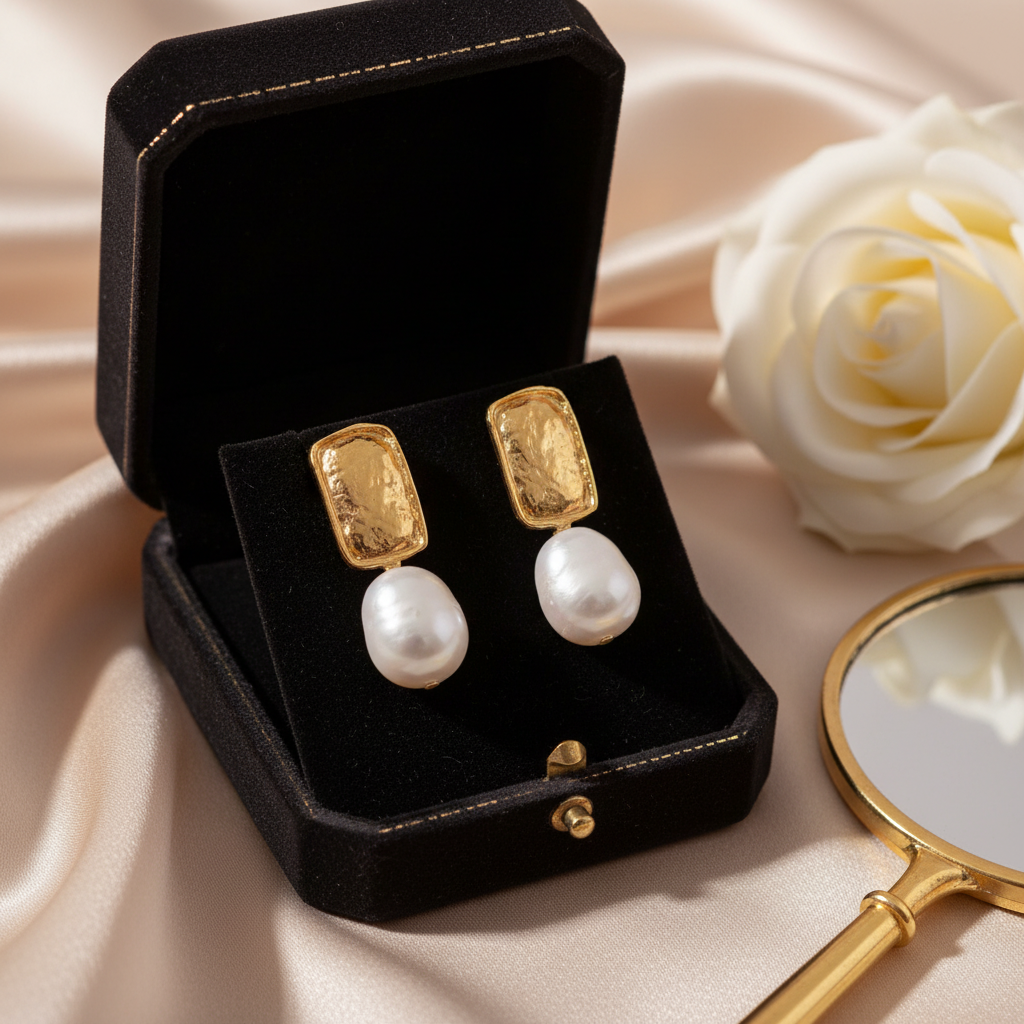 Elegant 18K Gold-Plated Earrings with Genuine Pearl