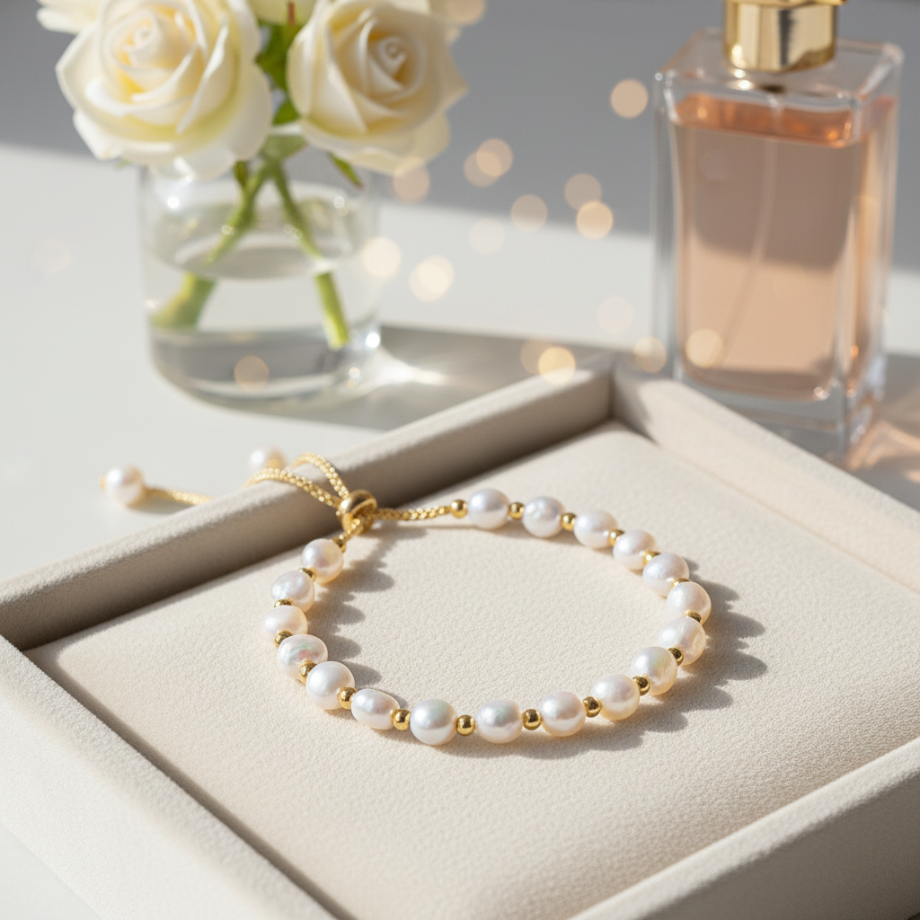 Adjustable Pearl Bracelet - 18K Gold Plated