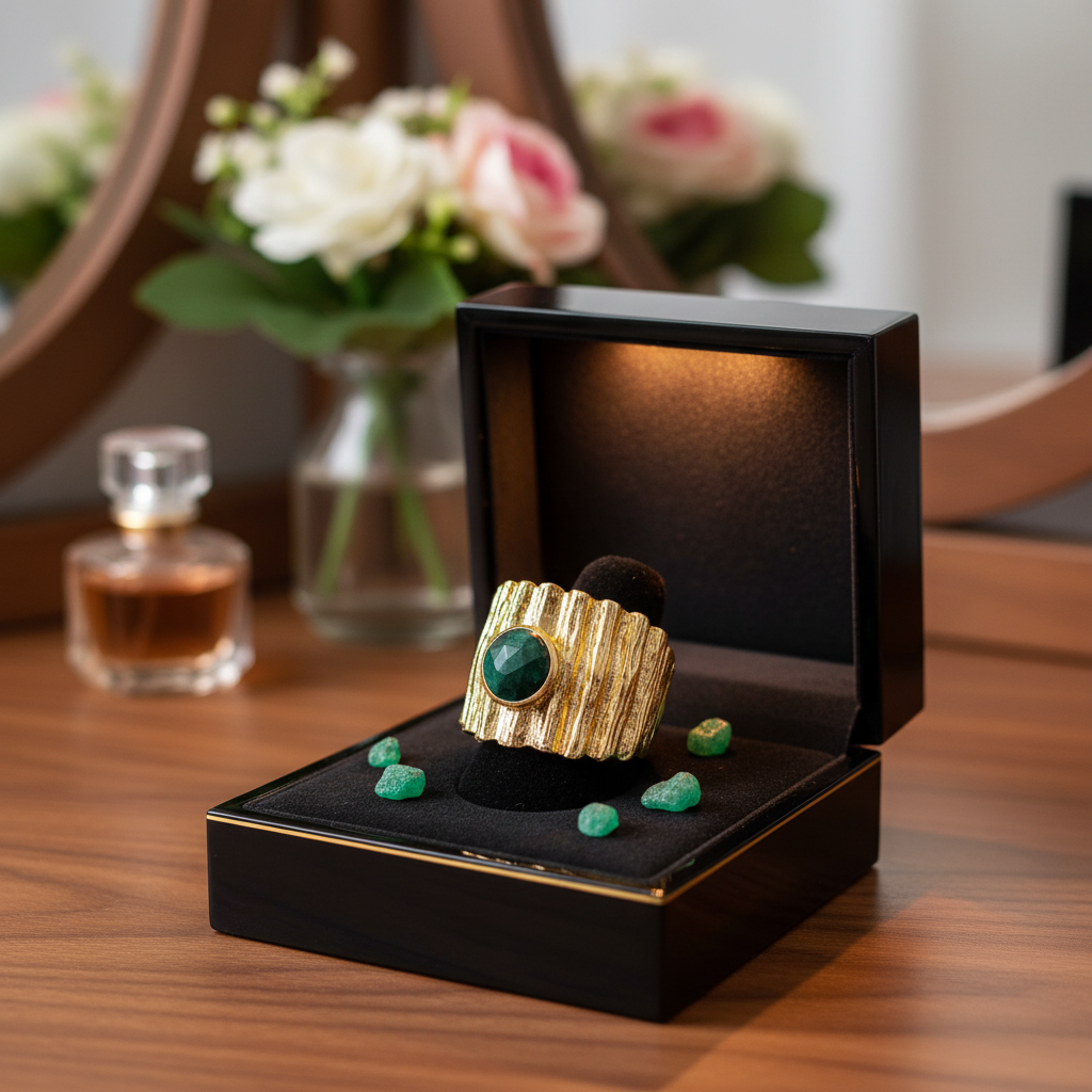 Raw Emerald Ring - Adjustable Gold Plated