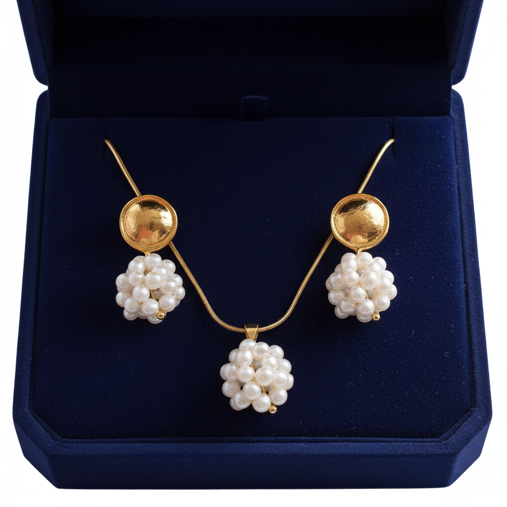 Pearl Cluster Jewelry Set - 18K Gold Plated Elegance