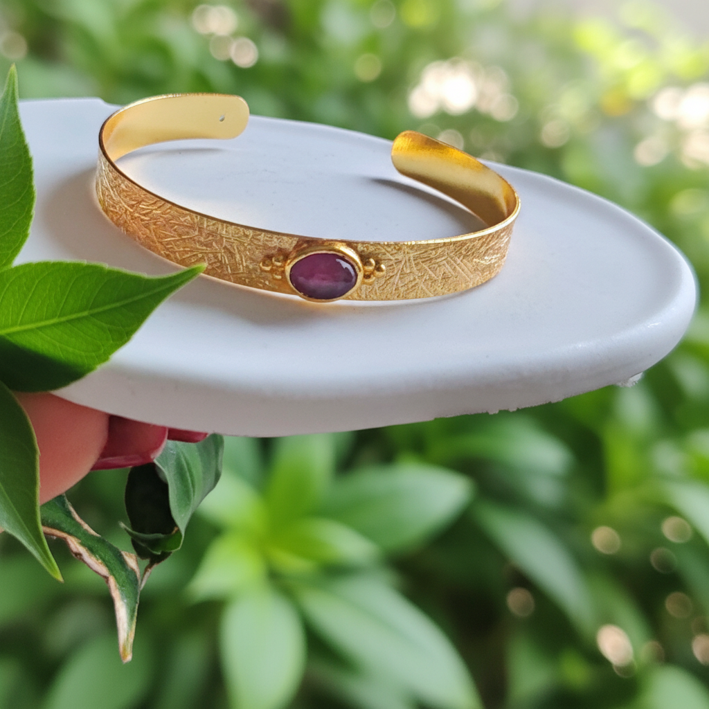 Amethyst Adjustable Cuff Bracelet 18K Gold Plated