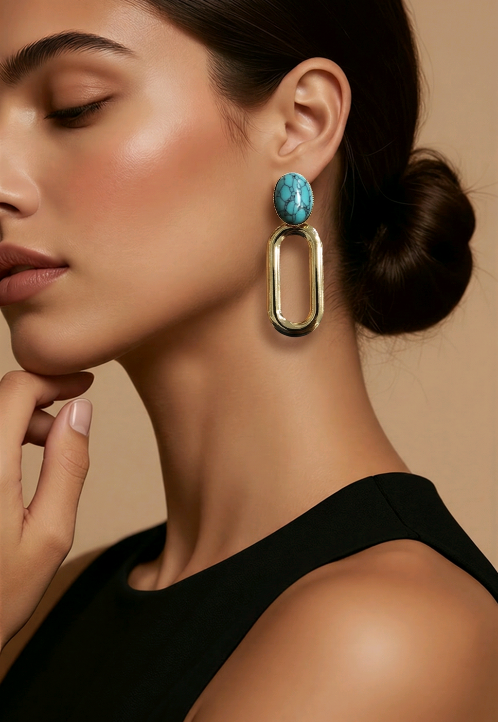 Elegant Statement Earrings with Genuine Turquoise