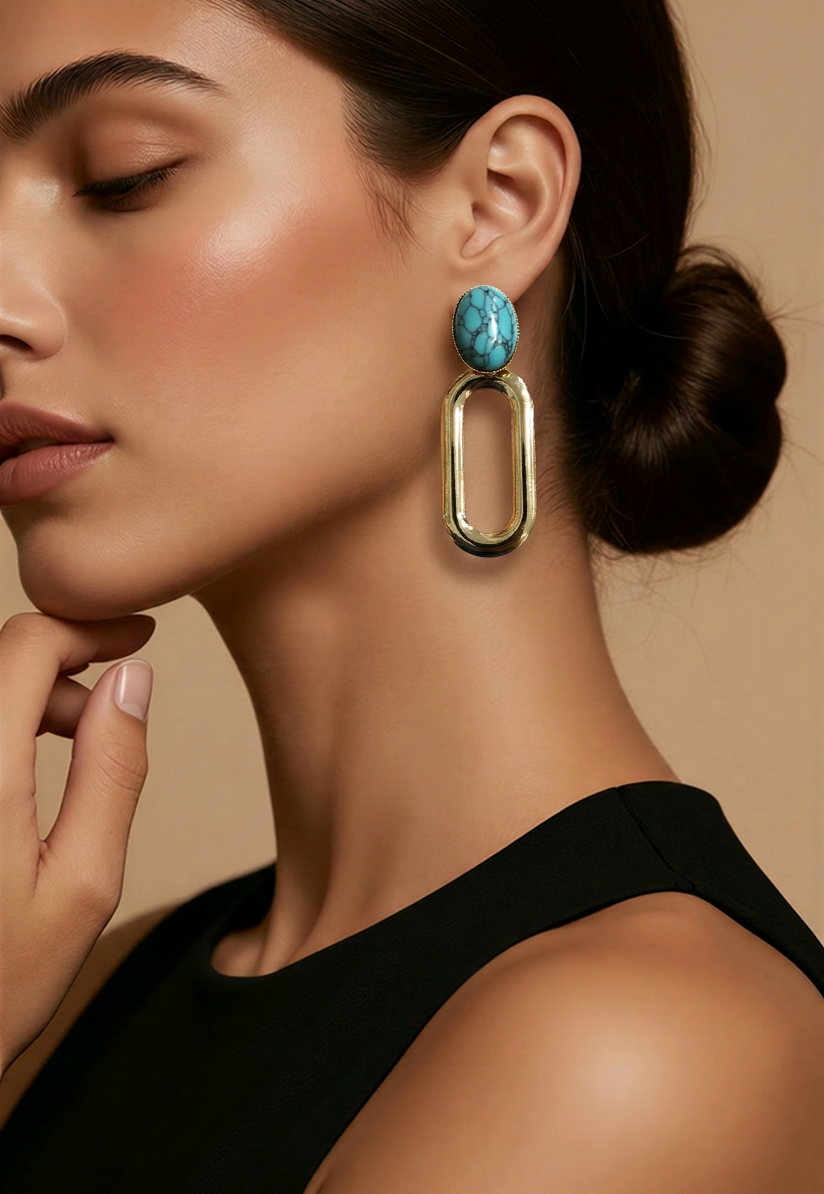 Elegant Statement Earrings with Genuine Turquoise