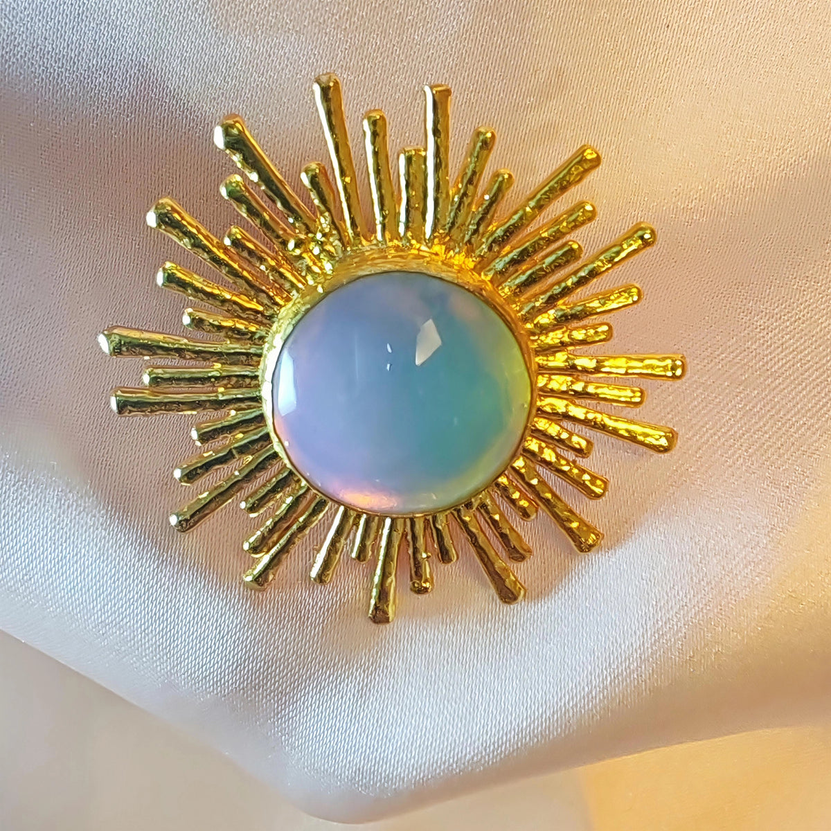 Handmade Gold-Plated Opal Sunburst Ring - Adjustable Boho Ring