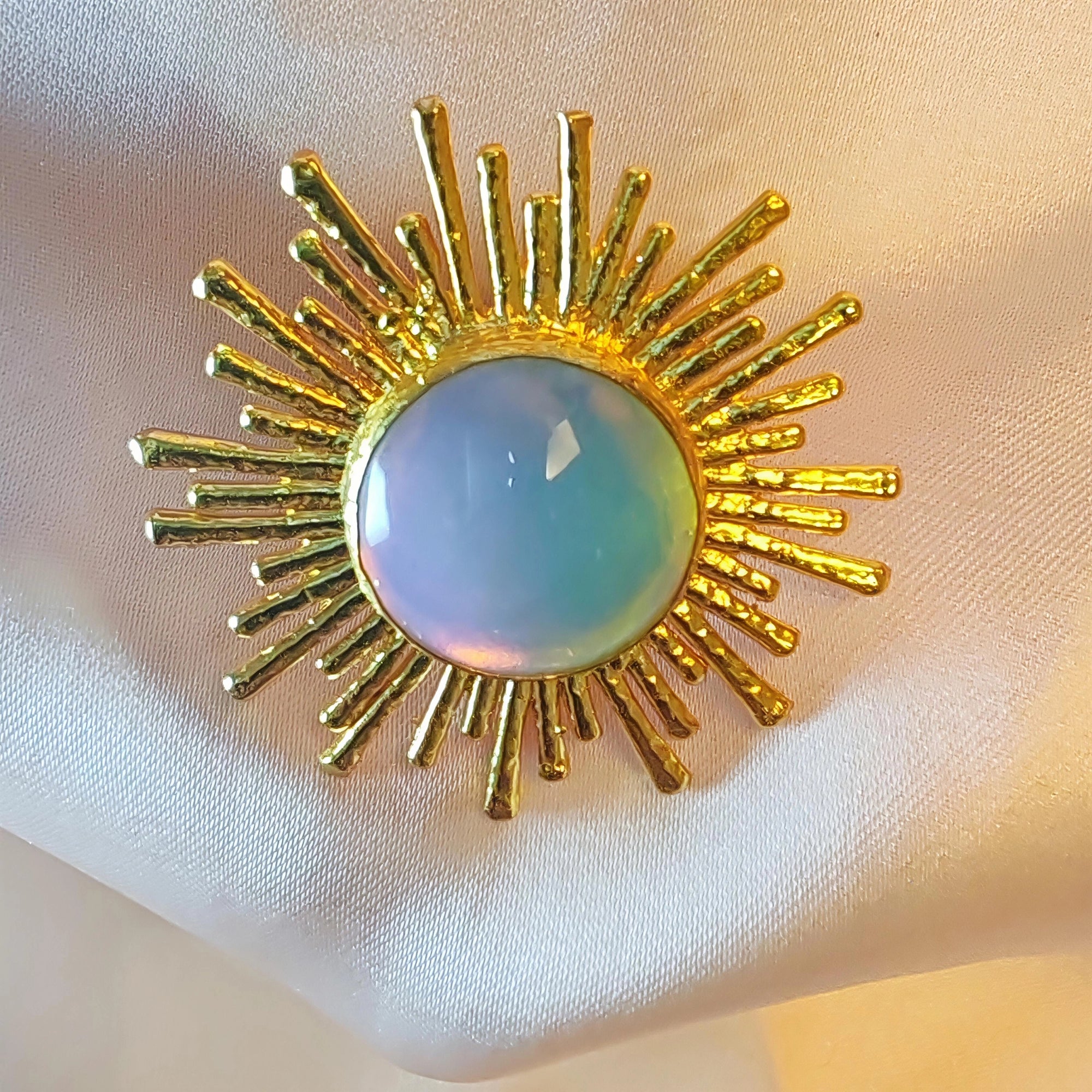 Handmade Gold-Plated Opal Sunburst Ring - Adjustable Boho Ring
