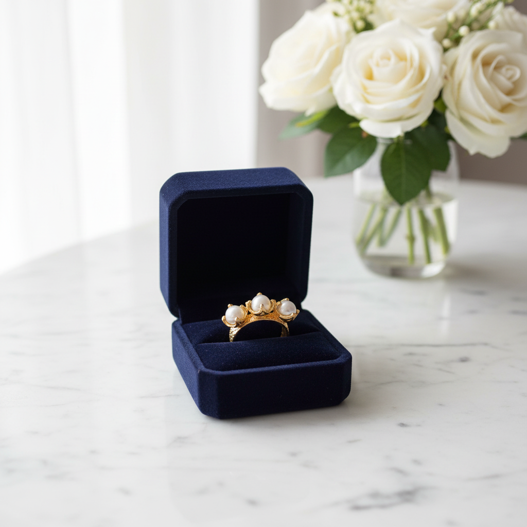 18K Gold-Plated Adjustable Pearl Ring – Natural Pearls Open Design