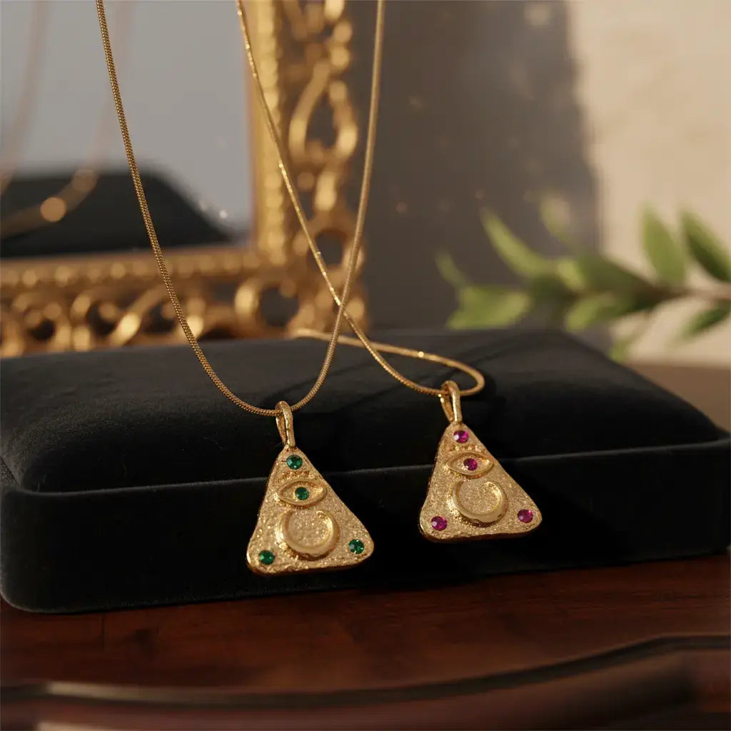 Triangle Evil Eye Necklace - Surgical Steel Gold Plated