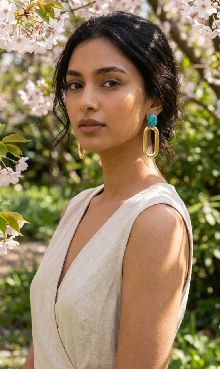 Elegant Statement Earrings with Genuine Turquoise