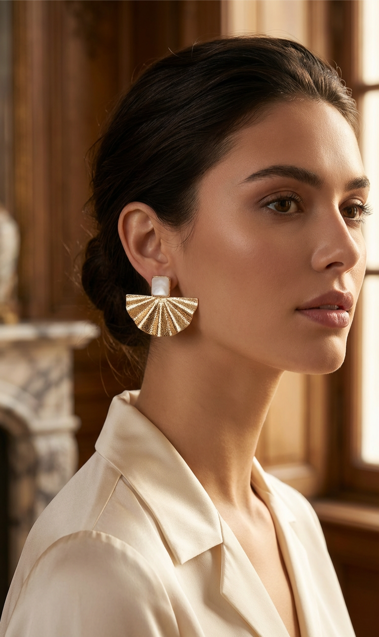 Artisan Fan Earrings – Gold & Natural Stone Collection