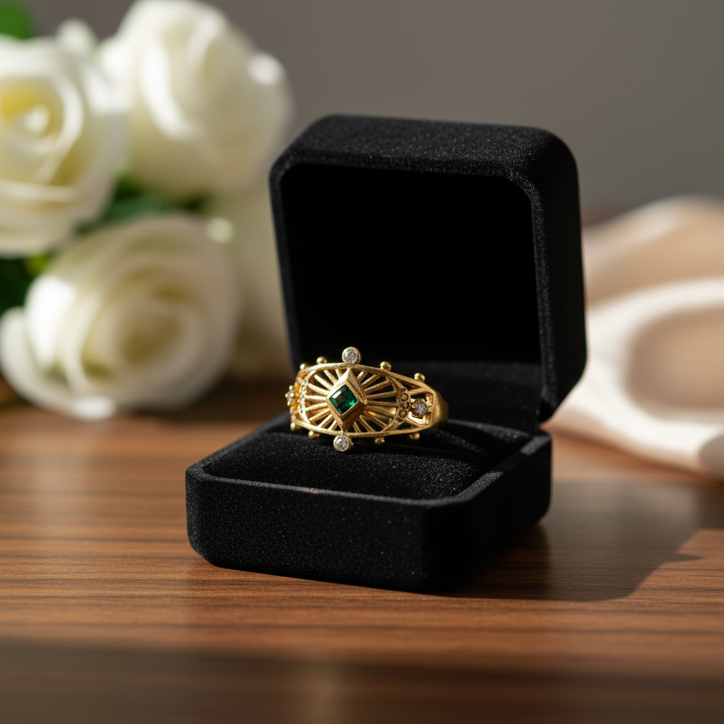 Art Deco Gold Ring with Green Zirconia