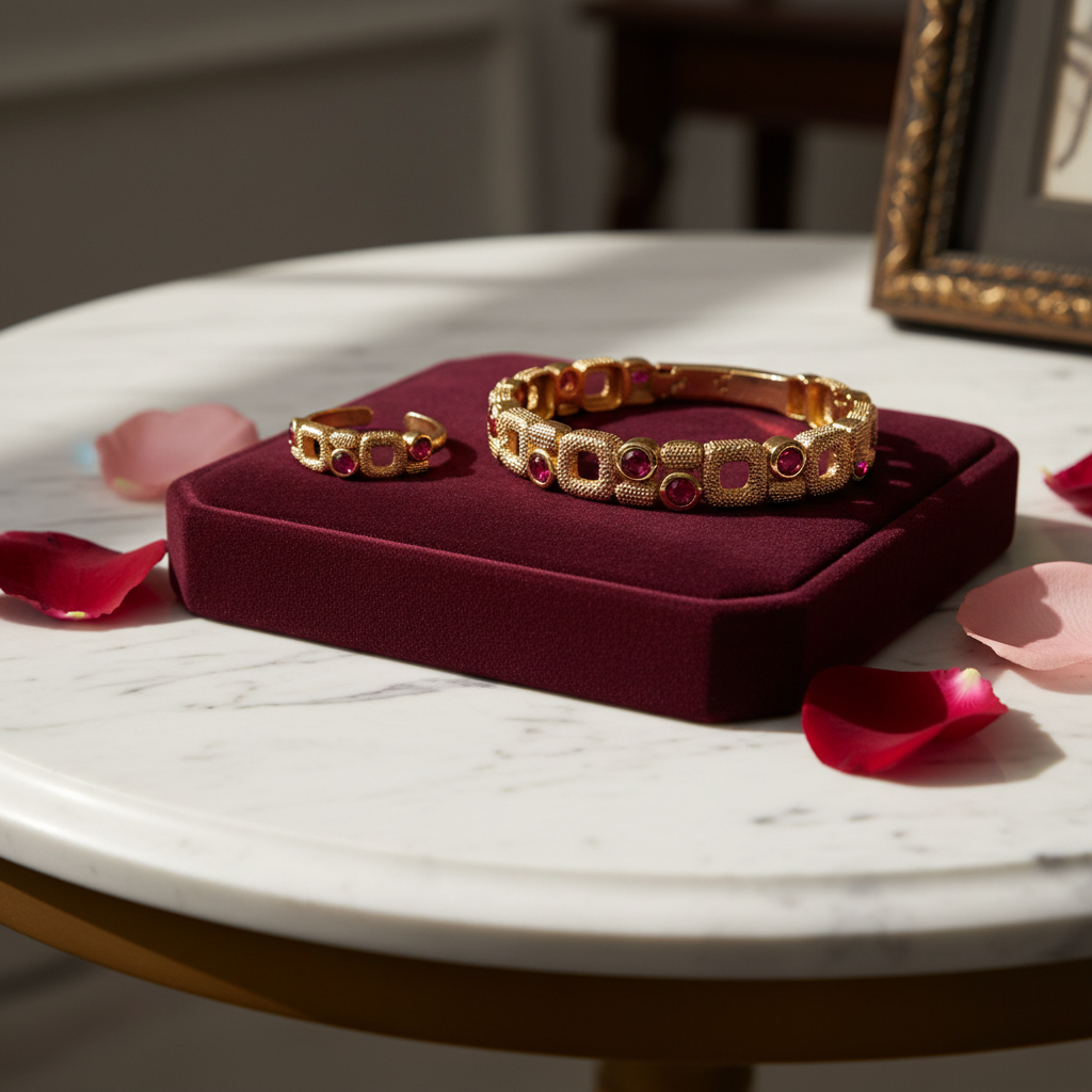 Fuchsia Zirconia Jewelry Set | 18K Gold Plated