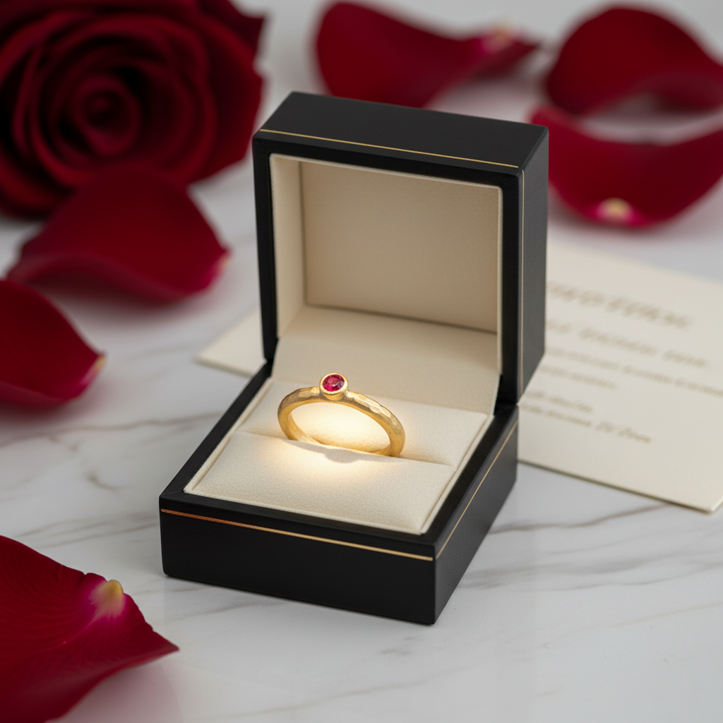 Minimalist Gold Ring with Red Zirconia