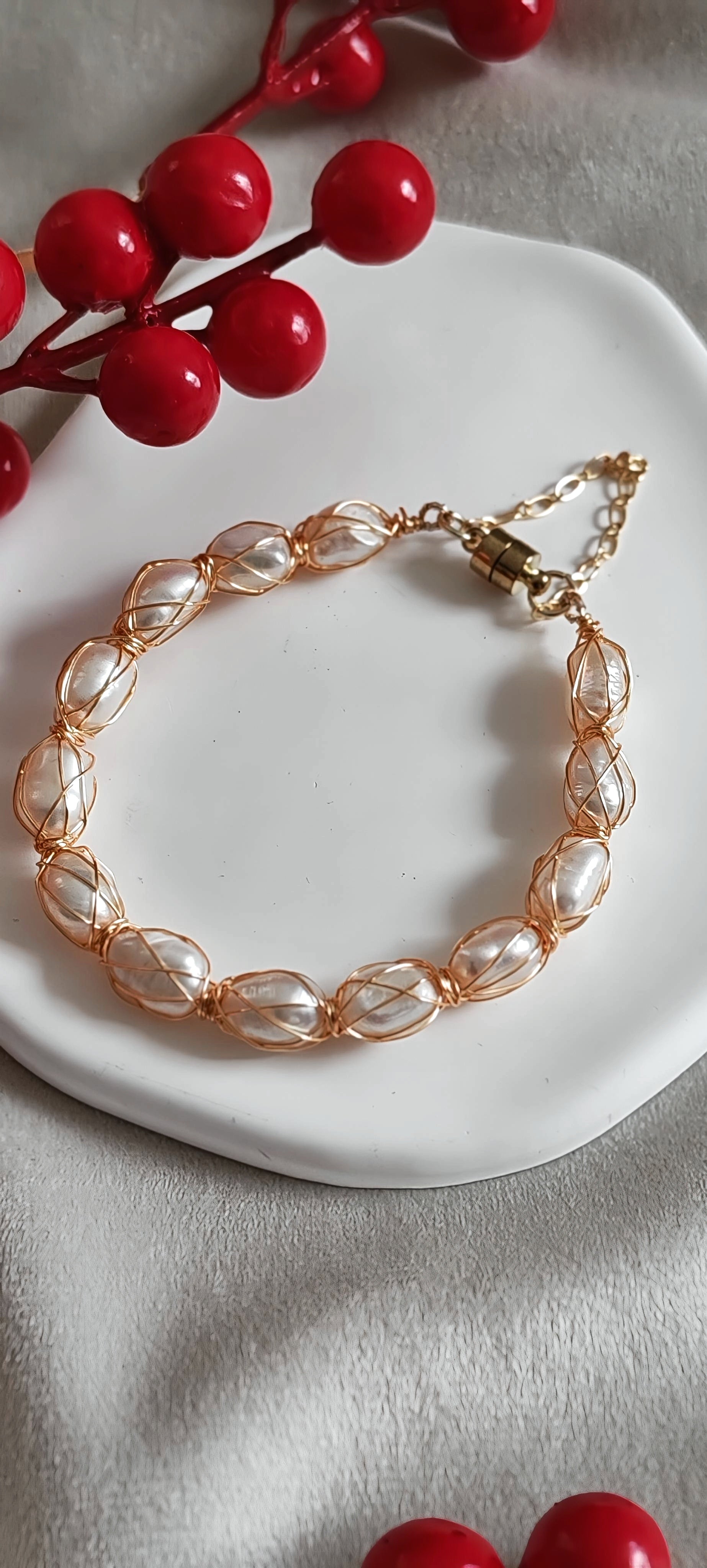 Gold-Plated Pearl Bracelet – Handmade Elegant Jewelry