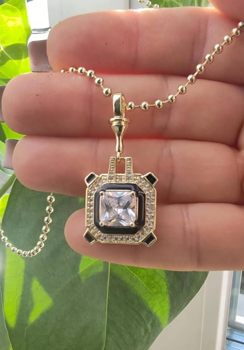 14K Gold-Plated Premium Pendant Necklace – Square Crystal Design
