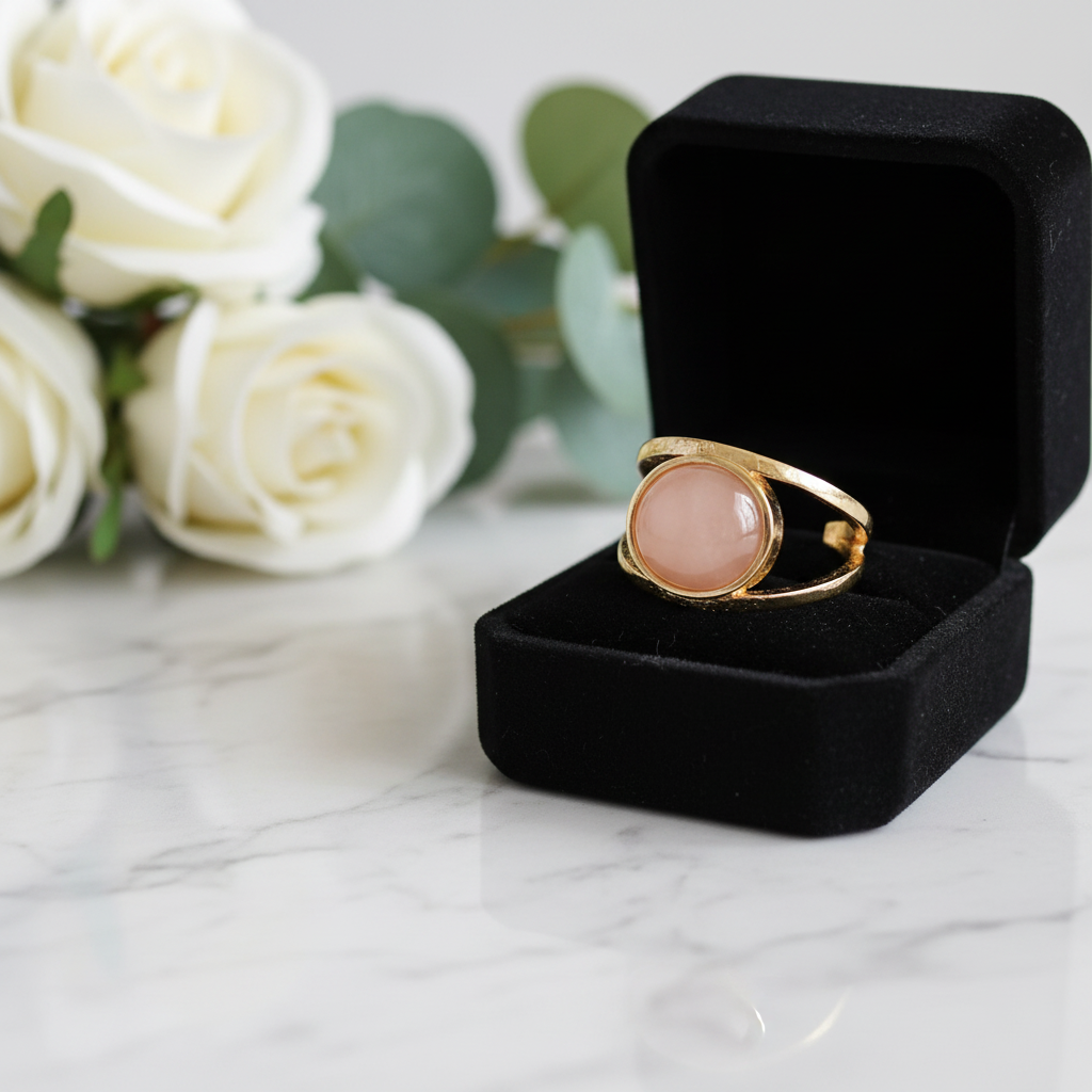 Rose Quartz Ring: 14k Gold Plated Adjustable Band
