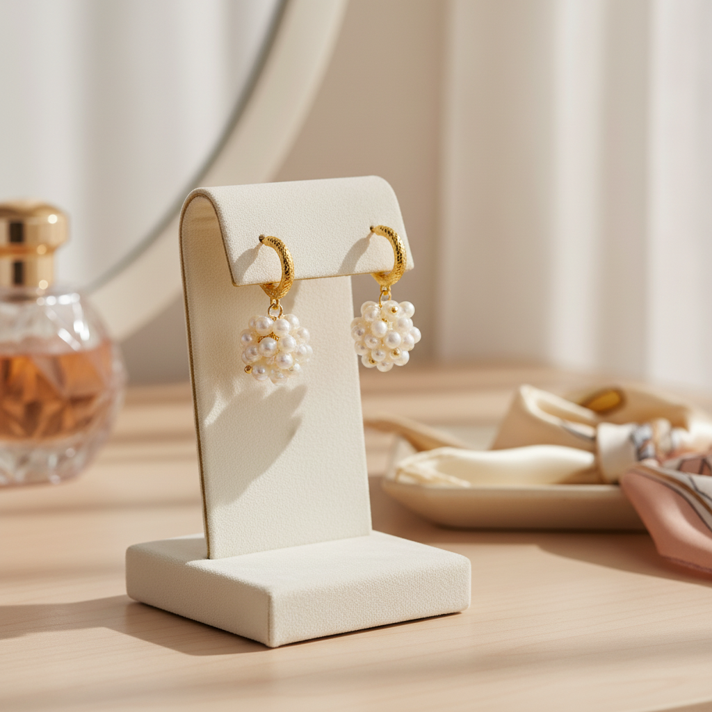 Pearl Cluster Earrings - Gold Plated