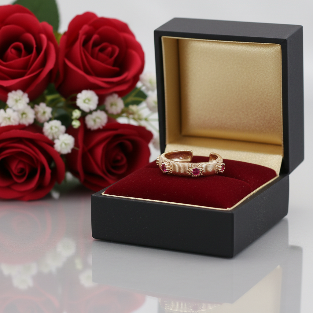 Textured Gold Ring with Pink Zirconia