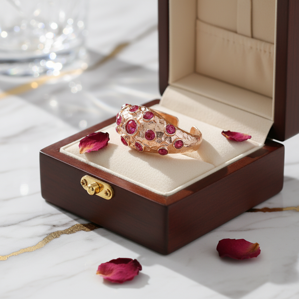 Studded Gold Ring with Pink Zirconia