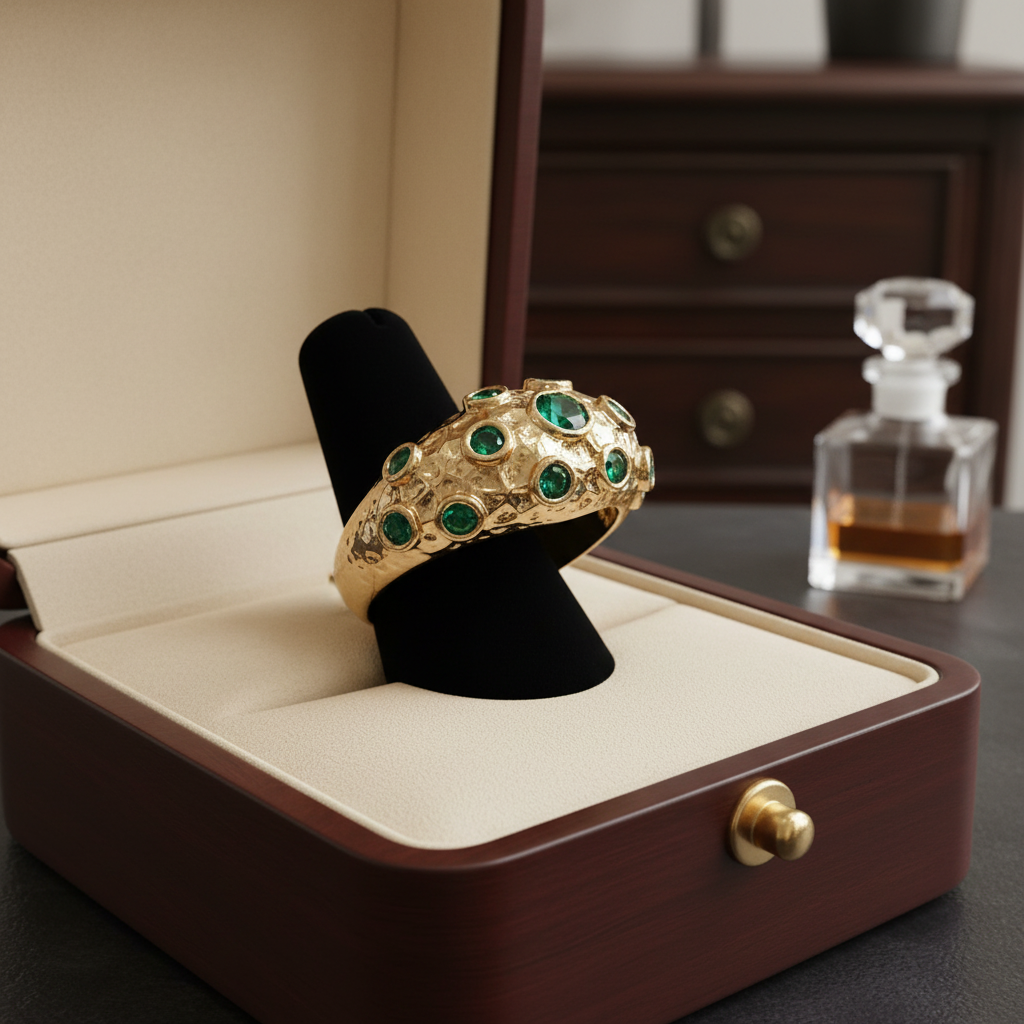 Vintage Gold Ring with Green Zirconia Stones