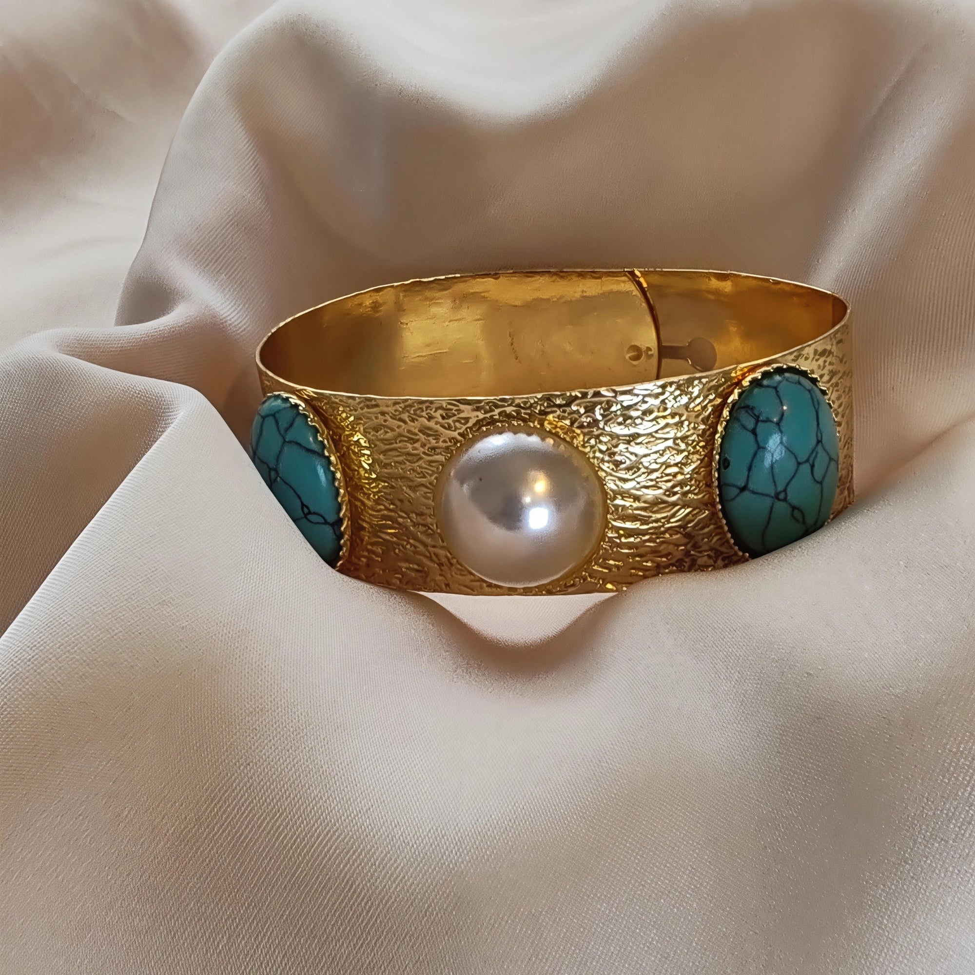 Turquoise and Pearl Bracelet – 14K Gold Plated Protective Jewelry