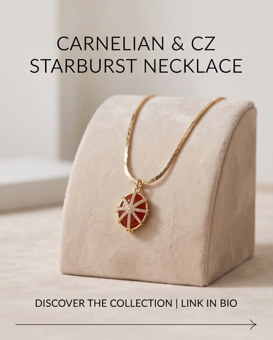 Rhodium Carnelian Starburst Necklace 50cm