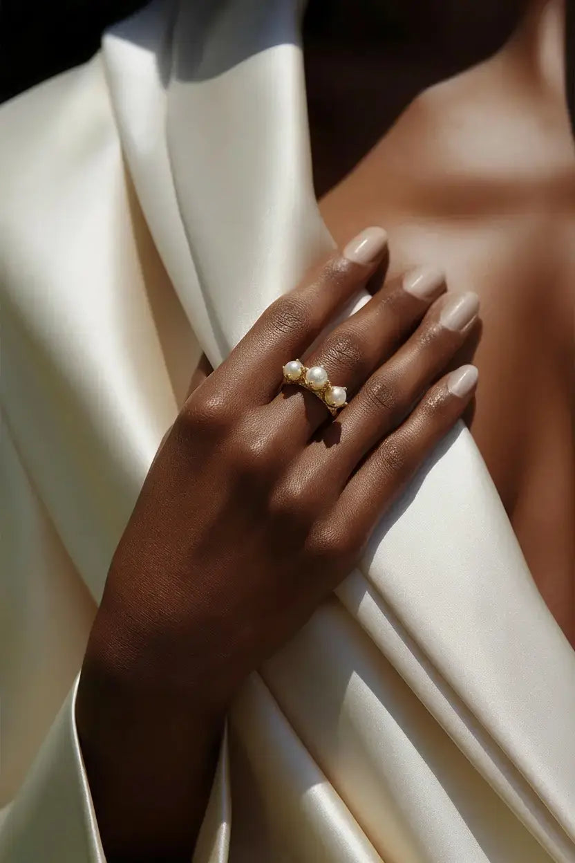 18K Gold-Plated Adjustable Pearl Ring – Natural Pearls Open Design
