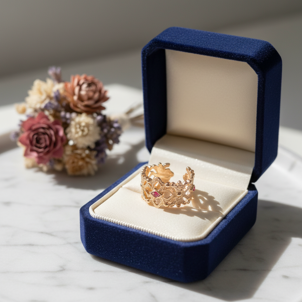 Crown Gold Ring with Pink Zirconia
