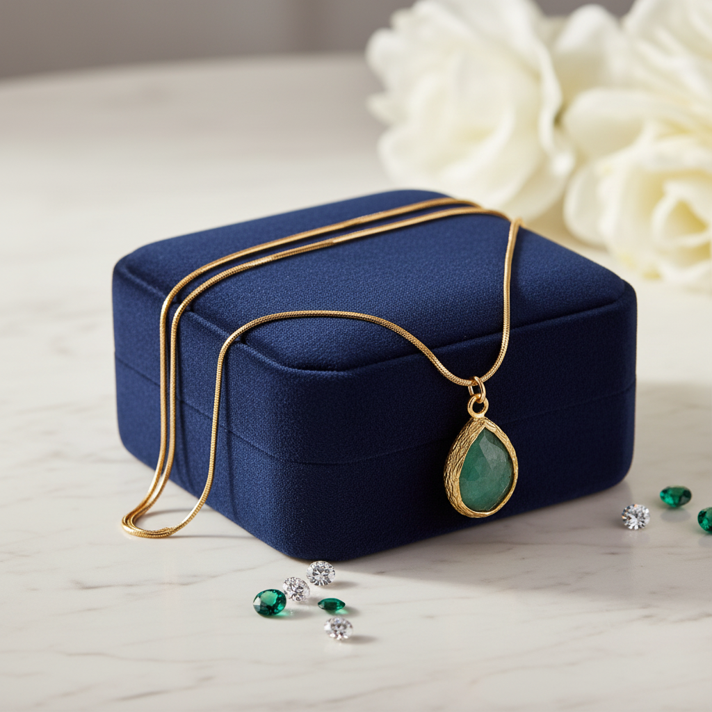 Raw Emerald Gold Necklace