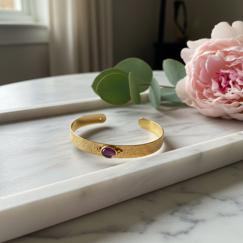 Amethyst Adjustable Cuff Bracelet 18K Gold Plated