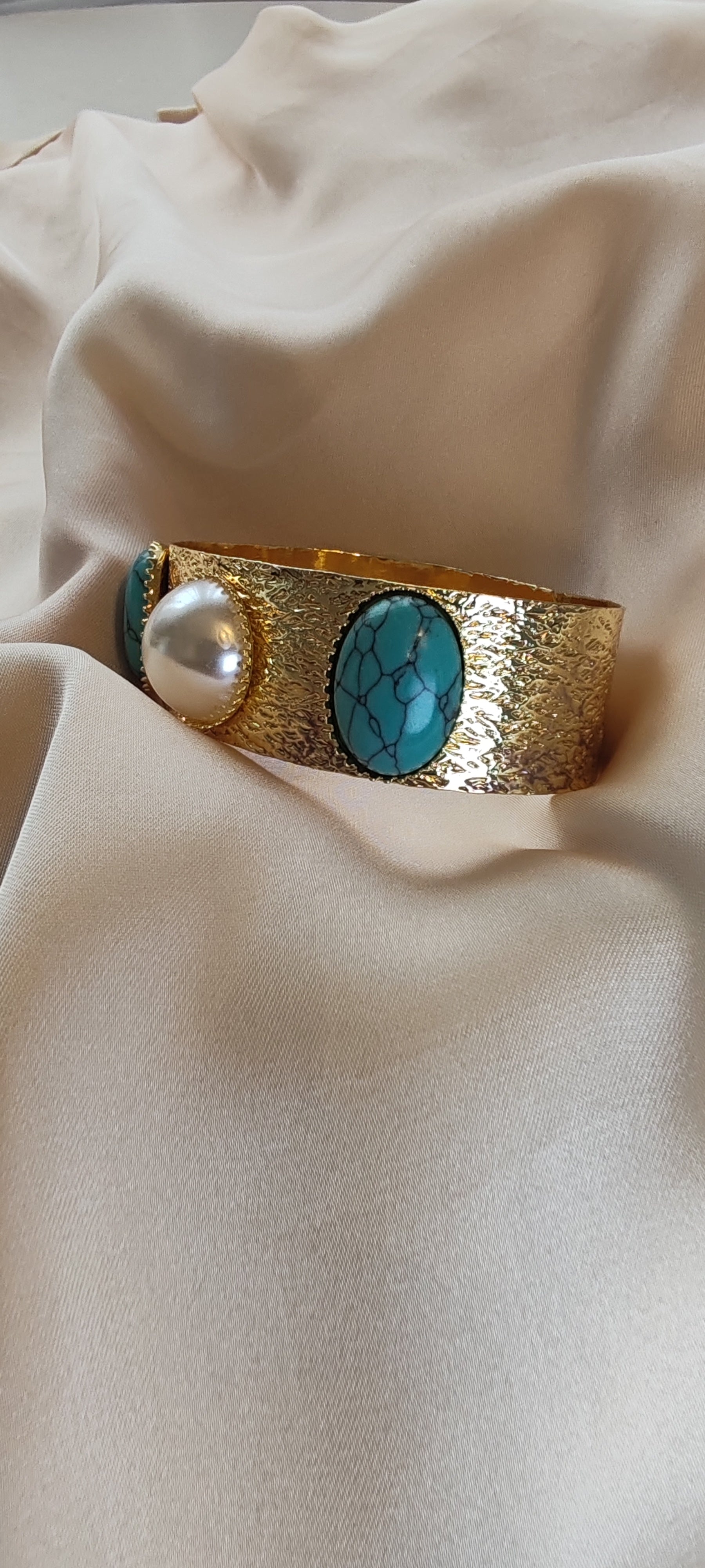 Turquoise and Pearl Bracelet – 14K Gold Plated Protective Jewelry