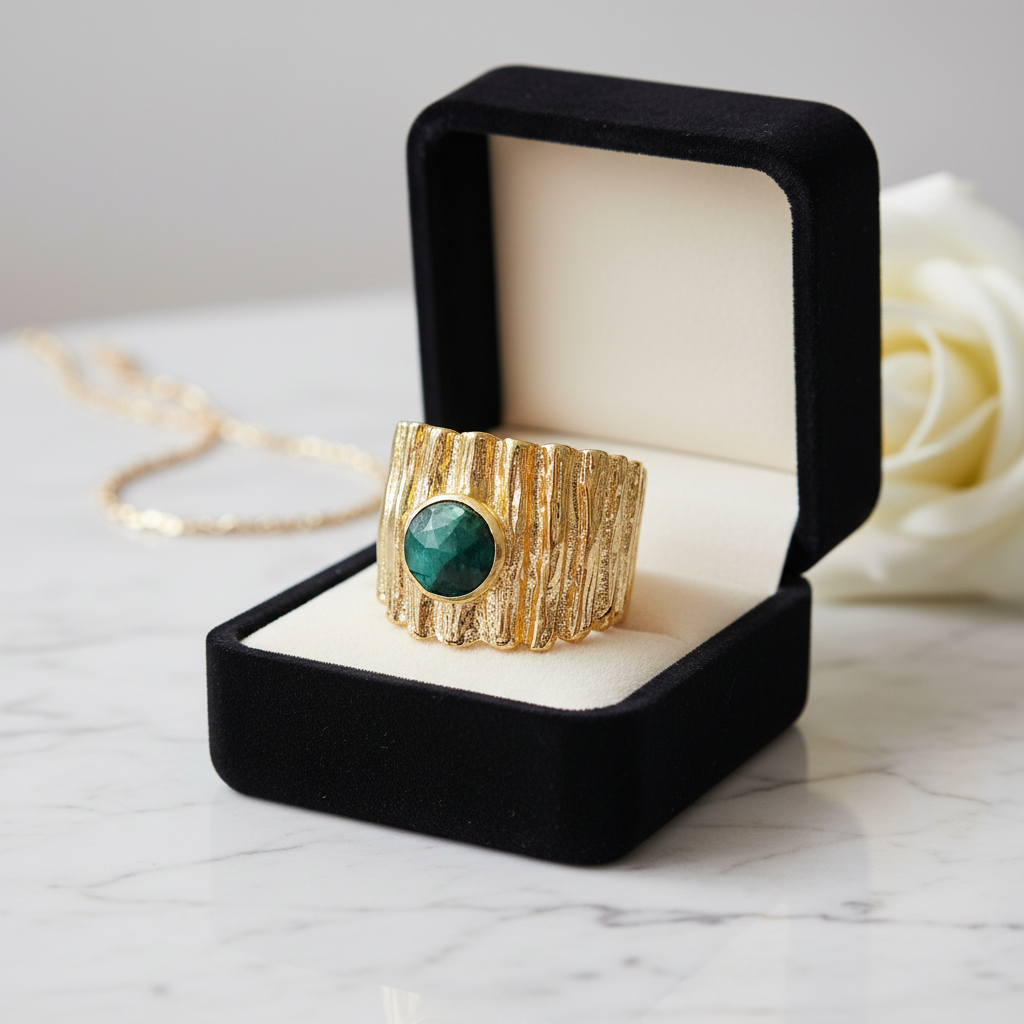 Raw Emerald Ring - Adjustable Gold Plated
