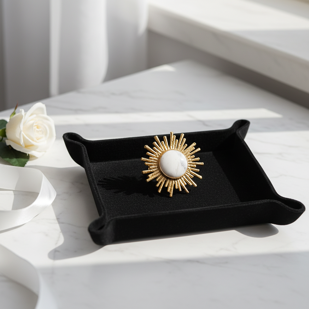 Gold Sun Howlite Ring Adjustable Boho Jewelry