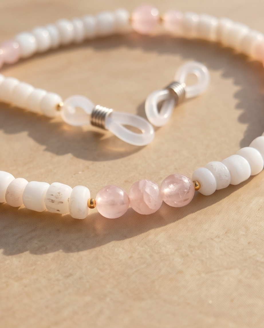 Handmade Natural Rose Quartz Glasses Chain – Style, Safety & Gentle Energy