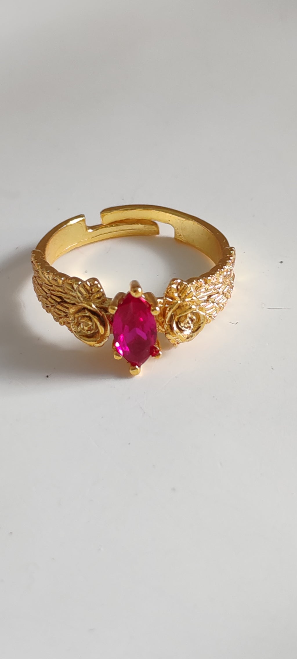 Floral Gold Ring with Pink Zirconia