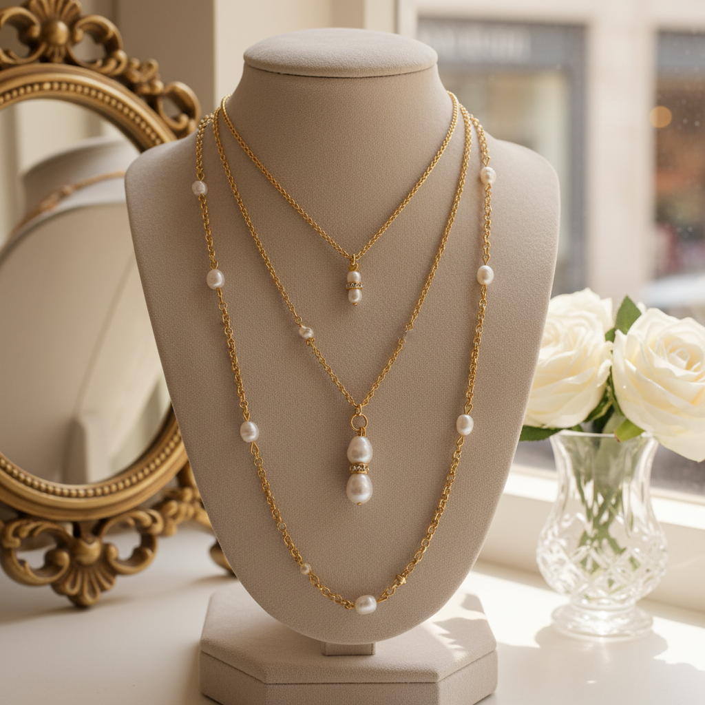 Triple Pearl Necklace - Gold Plated Freshwater Pearls