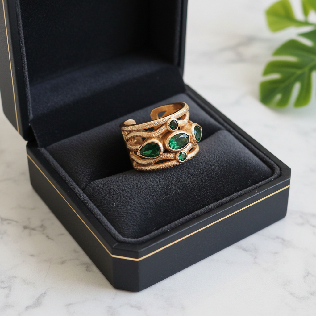 Handmade Gold Ring with Green Zirconia