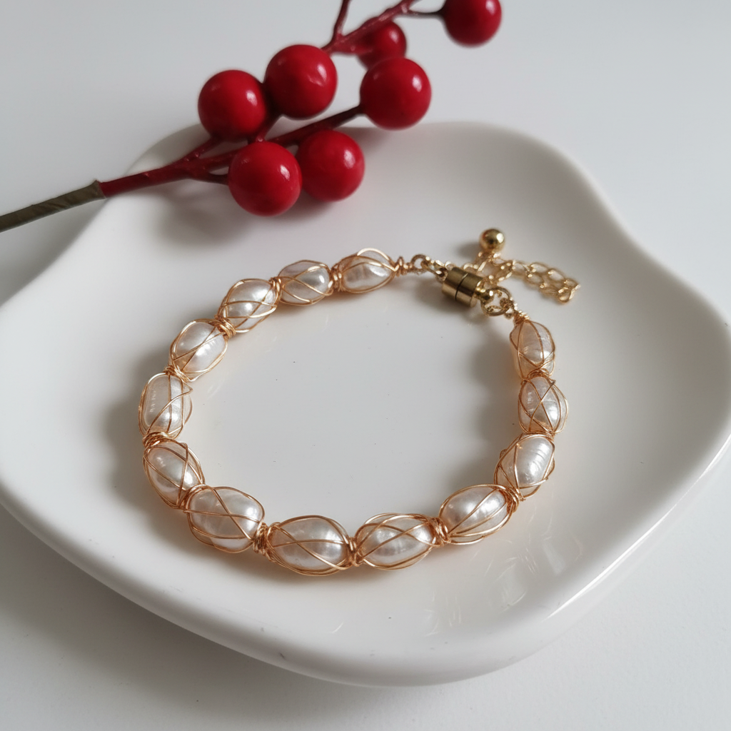 Gold-Plated Pearl Bracelet – Handmade Elegant Jewelry