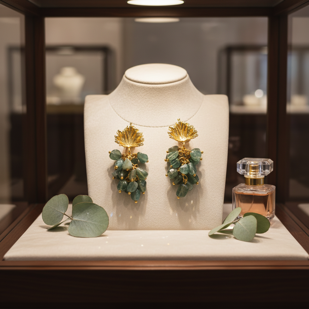 Apatite Grape Cluster Earrings 18k Gold Plated