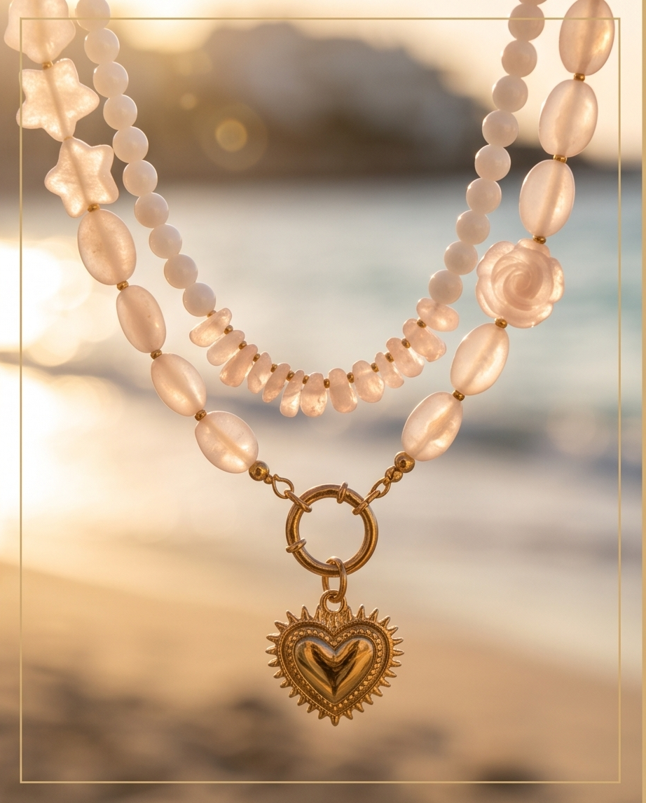 Rose Quartz Necklace | Gold Plated Heart Pendant