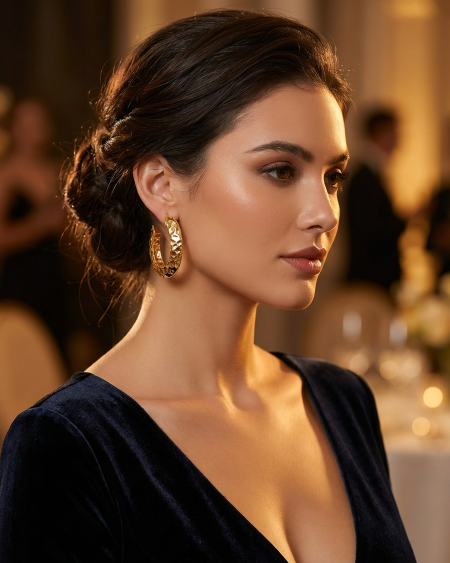 Luxury Oval Gold-Plated Earrings | Textured Hammered Surface | Timeless Style