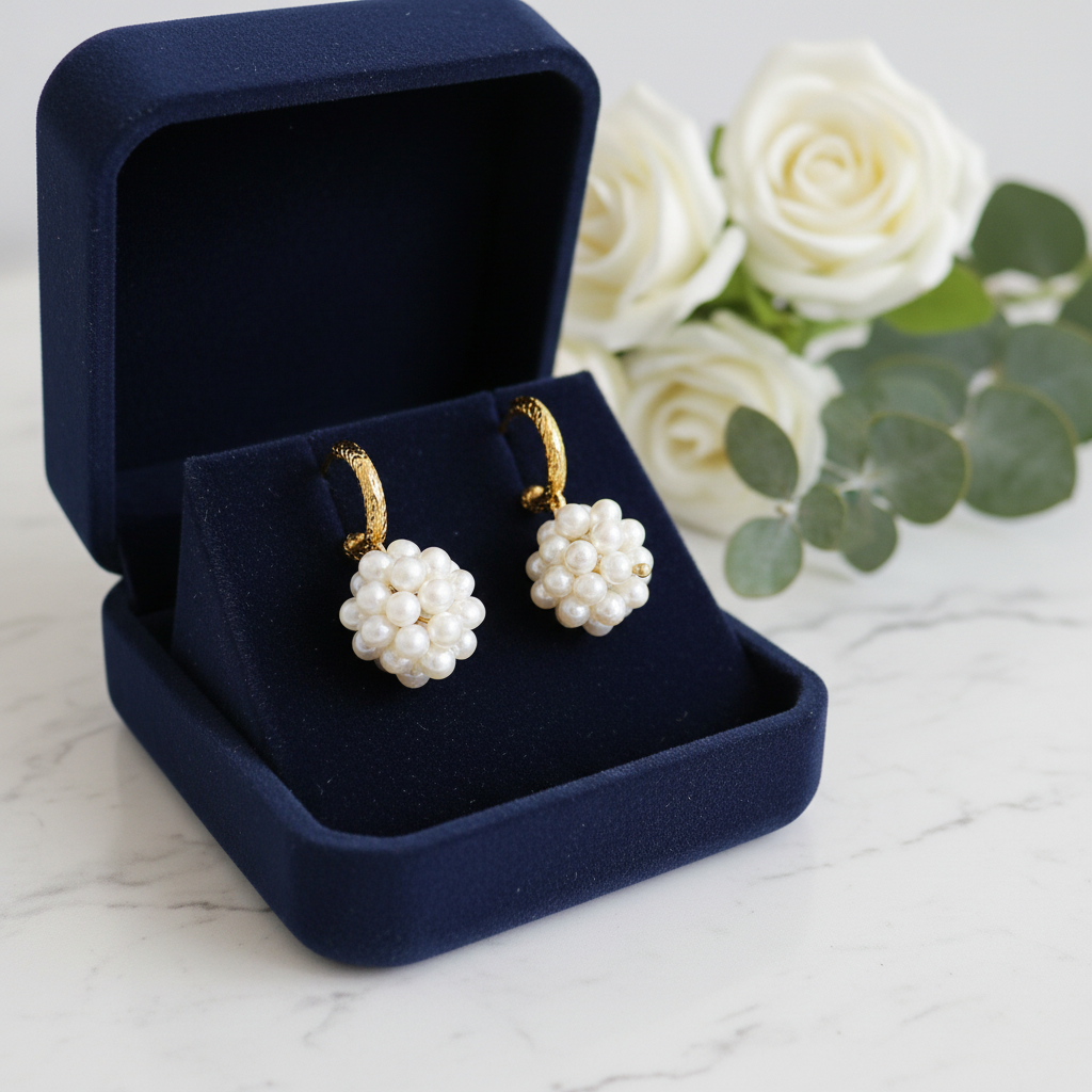 Pearl Cluster Earrings - Gold Plated
